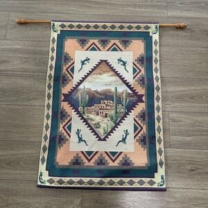 Kokopelli Tapestry Wall‎ Art Lizards Desert Wooden Rod 37x25